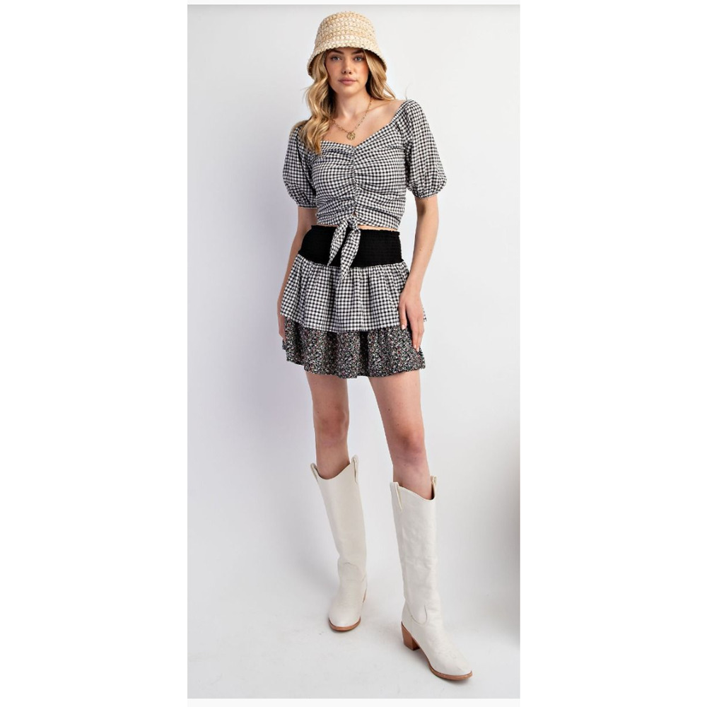 Easel Gingham Printed Cotton Voile Crop Top &  Mini Skirt M